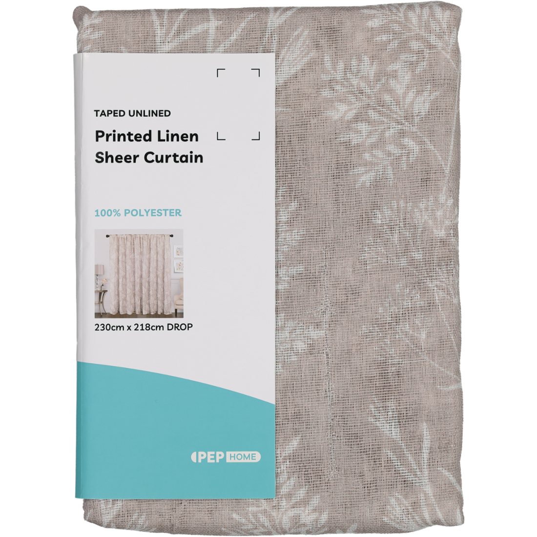 Natural Printed Linen Sheer Curtain Wide