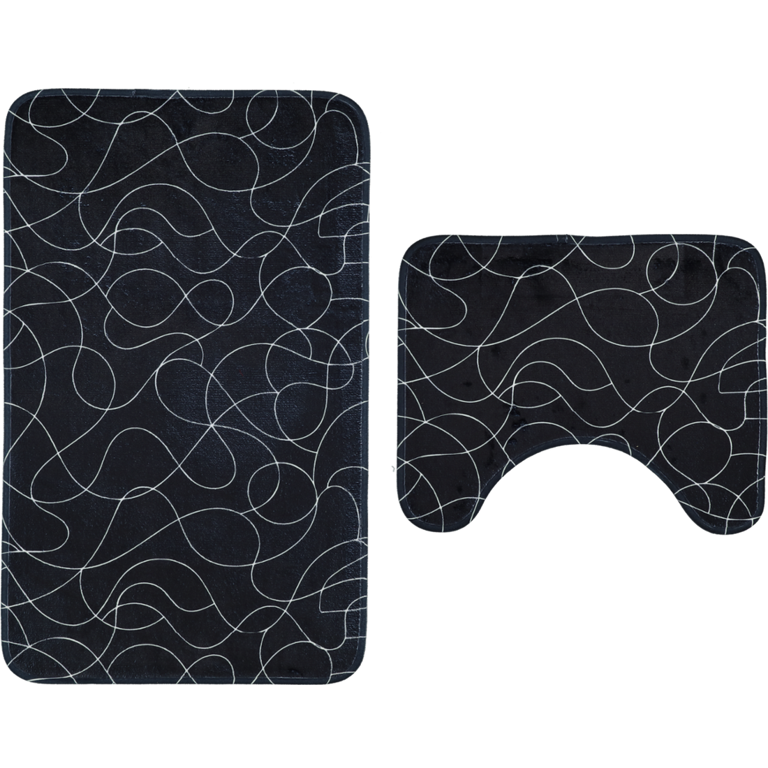 Printed Foam Bath Mat Black And White Squiggle 2 Piece