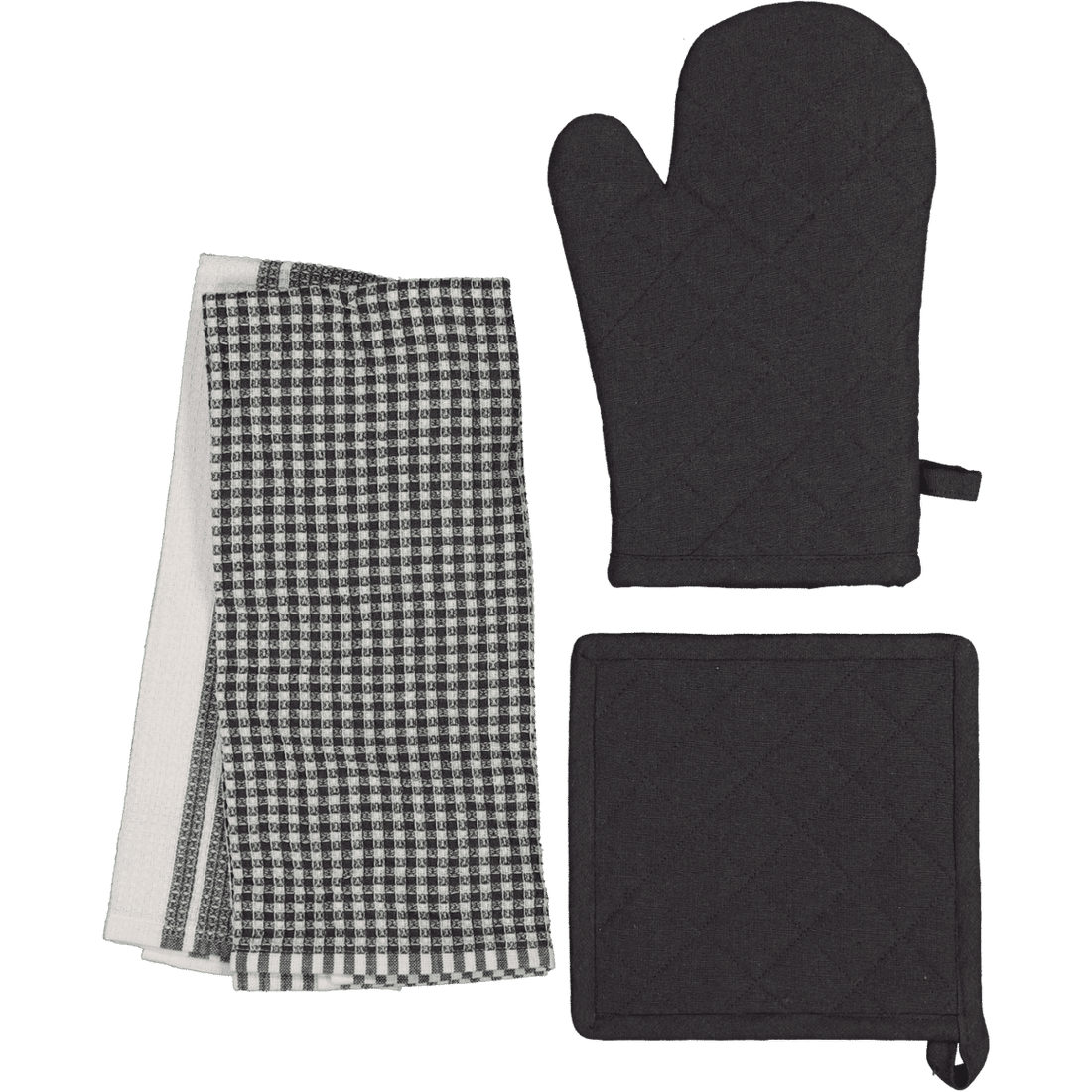 Charcoal Oven Glove Pot Holder And Dishcloth Set