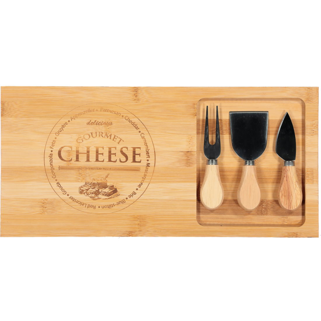 Bamboo Cheese Board With Cheese Knives