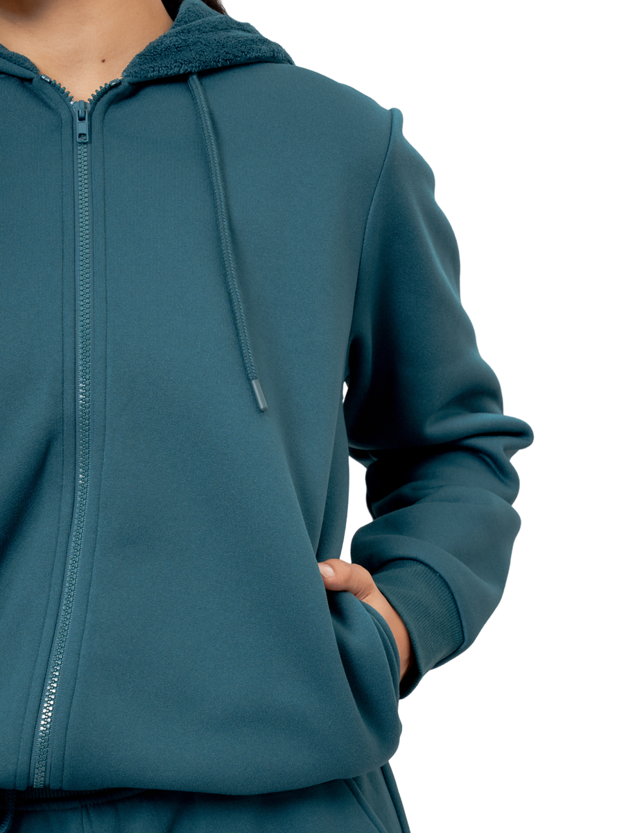 Zip Through Drawstring Fleece Hoodie