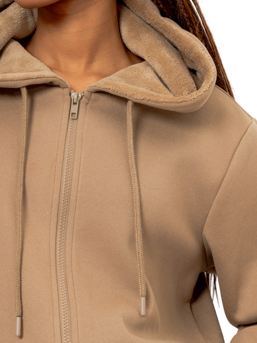 Zip Through Drawstring Fleece Hoodie